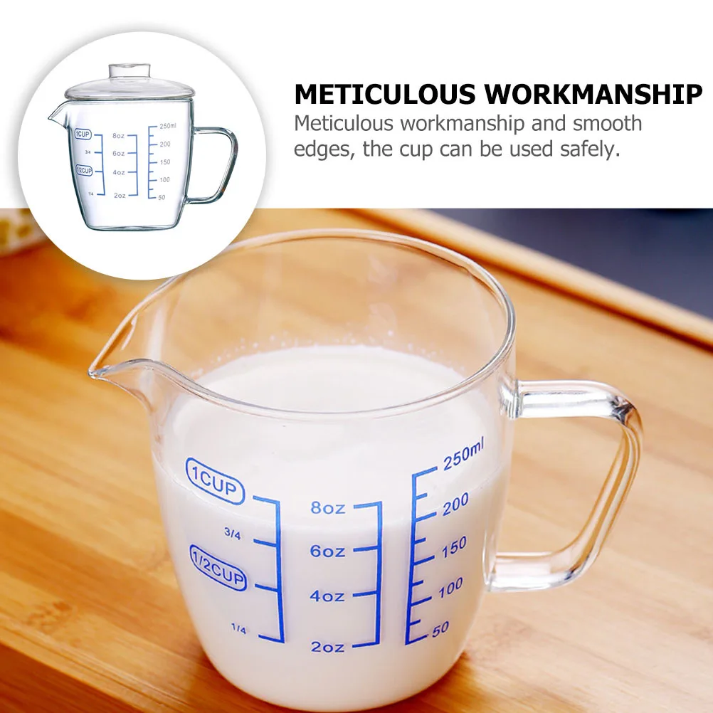 

Glass Cup Heat-Resistant with Scale Lid Measuring Milk Coffee Tea Water Drinking Breakfast Kitchen Household Mug