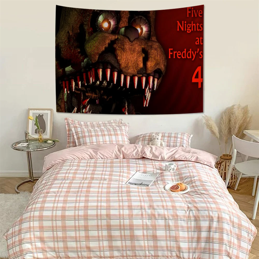 3D Horror Game F-FNAF Freddy Tapestry Art Printing Japanese Wall Tapestry Anime Wall Hanging Home Decor