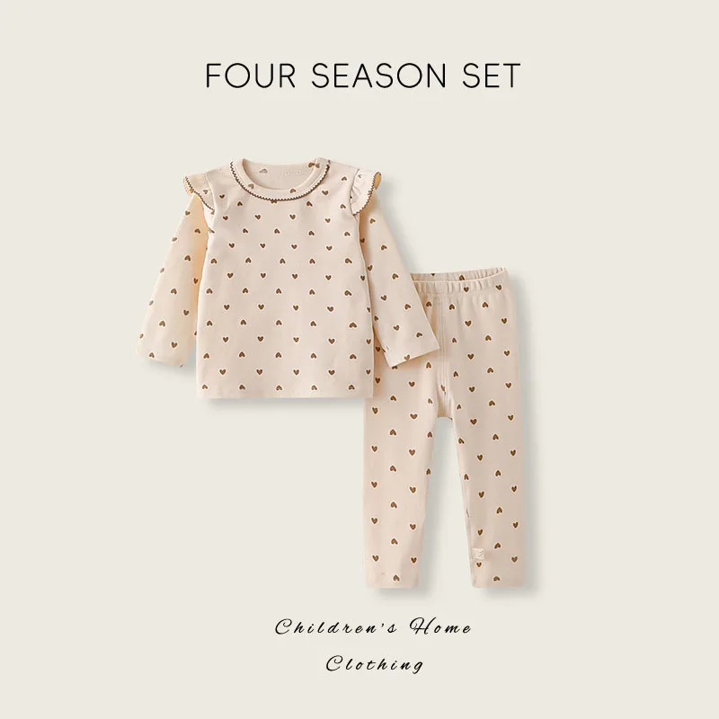 MILANCEL New Autumn Kids Household Clothes 1-5T Cute Love Girls Bottoming Shirt Set Korean Version Children Pajamas 2PCS