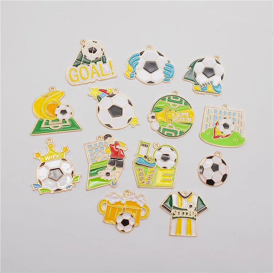 5/13PCS Enamel Football Charms Zinc Alloy Soccer Sports Pendant For Necklace Bracelet Earrings Jewelry Making Accessory Craft