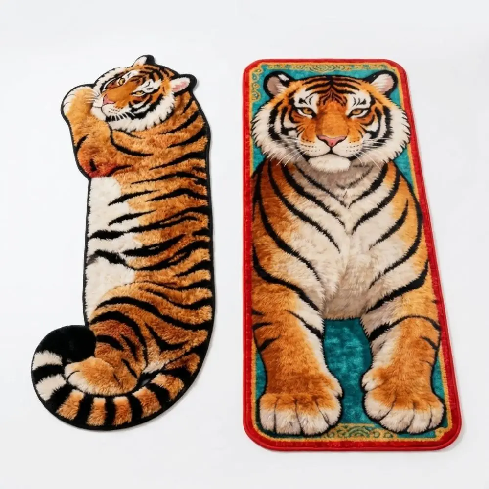 Creativity 2D Flat Tiger Bedroom Carpet Non-slip Abrasion-resistant Doormat Lifelike Water-absorbing Bedside Rug Home Decor