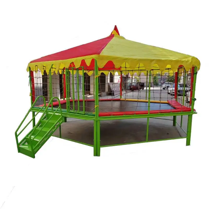 Family-friendly Hexagonal Trampoline with Net and Stairs Made of Durable Polypropylene PP Mat