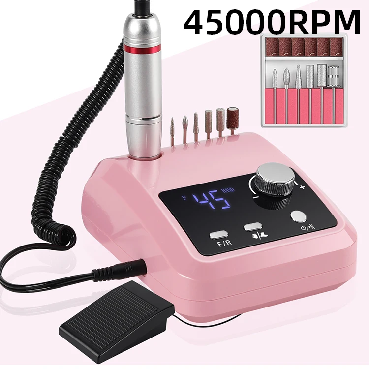 

Professional Nail Drill Machine with 45000 RPM High Speed, Large LCD Screen and Various Drill Bits