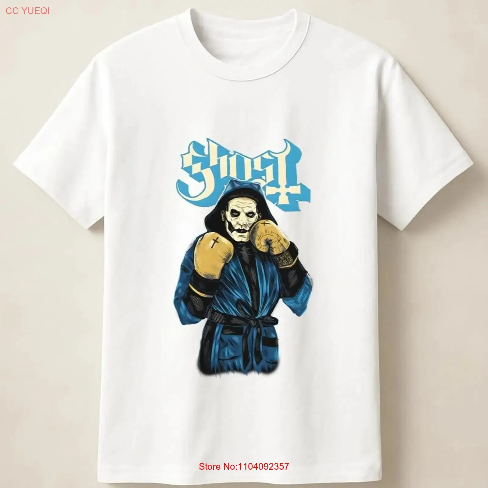 

Футболка с принтом персонажа из группы Ghost Band в синем халате и перчатках, винтажная, с эффектом потертости, мужская, дышащая, модная, слегка эластичная