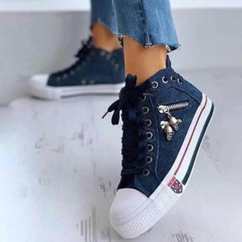 2023 New Women Canvas Denim Leisure Footwear Womens High Top Sneakers Flat Ladies Woman Vulcanization Sports Shoes for Girls 40