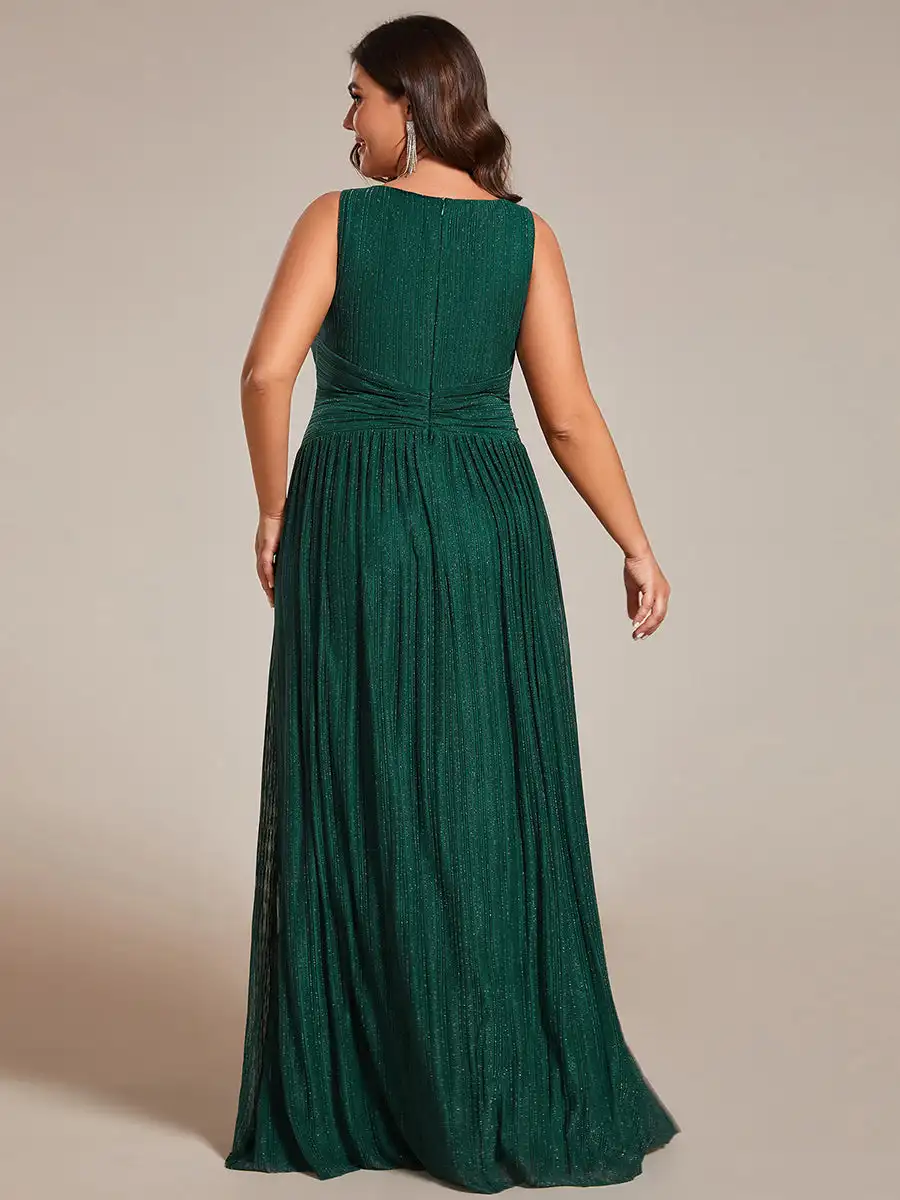 Plus size Evening Dresses Glittery Sleeveless Pleated Empire Waist 2024 Ever pretty of Sequin A-line Dark Green Bridesmaid Dress