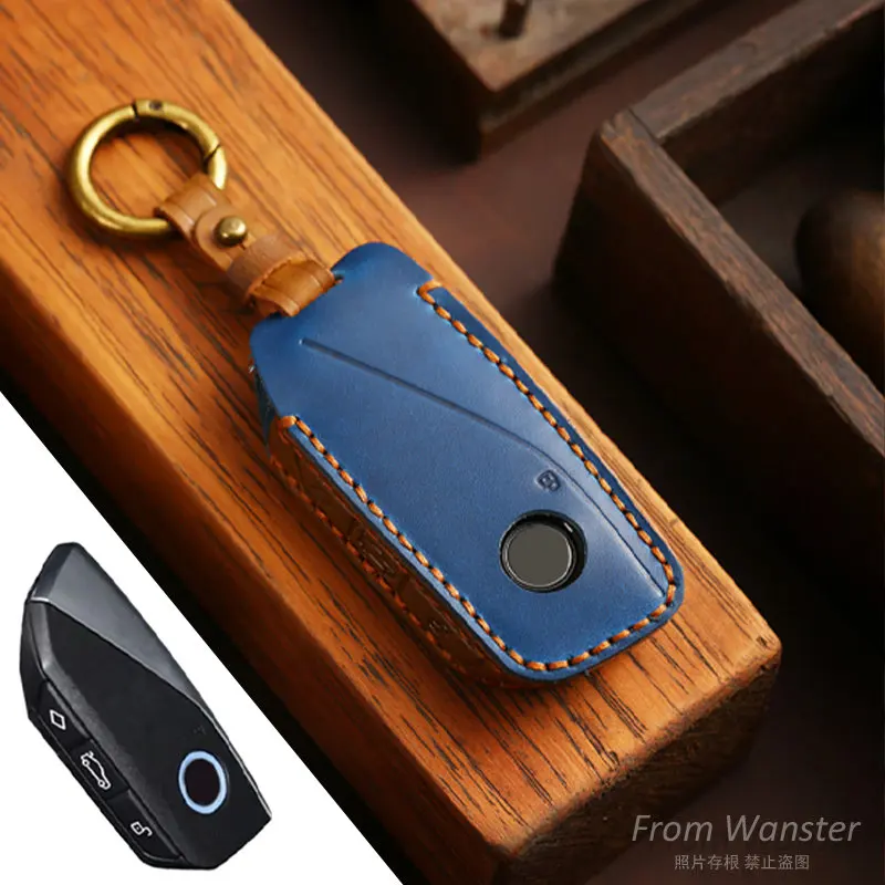 New Genuine Leather Car Key Case Smart Remote Key Protect Cover Shell for 2023 BMW Energy Ix XM I7 X7 7 Series Accessories