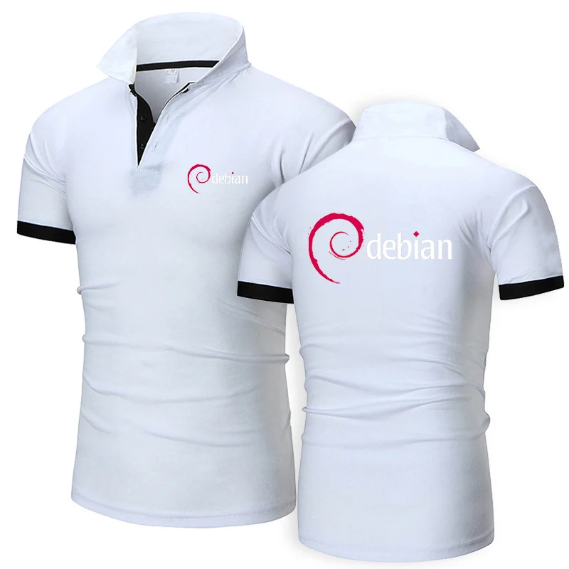 Linux Debian 2024 Men's New Summer Printing Fashion Polo Shirts Comfortable Short Sleeves Cotton Harajuku Casual Sport Tees Top