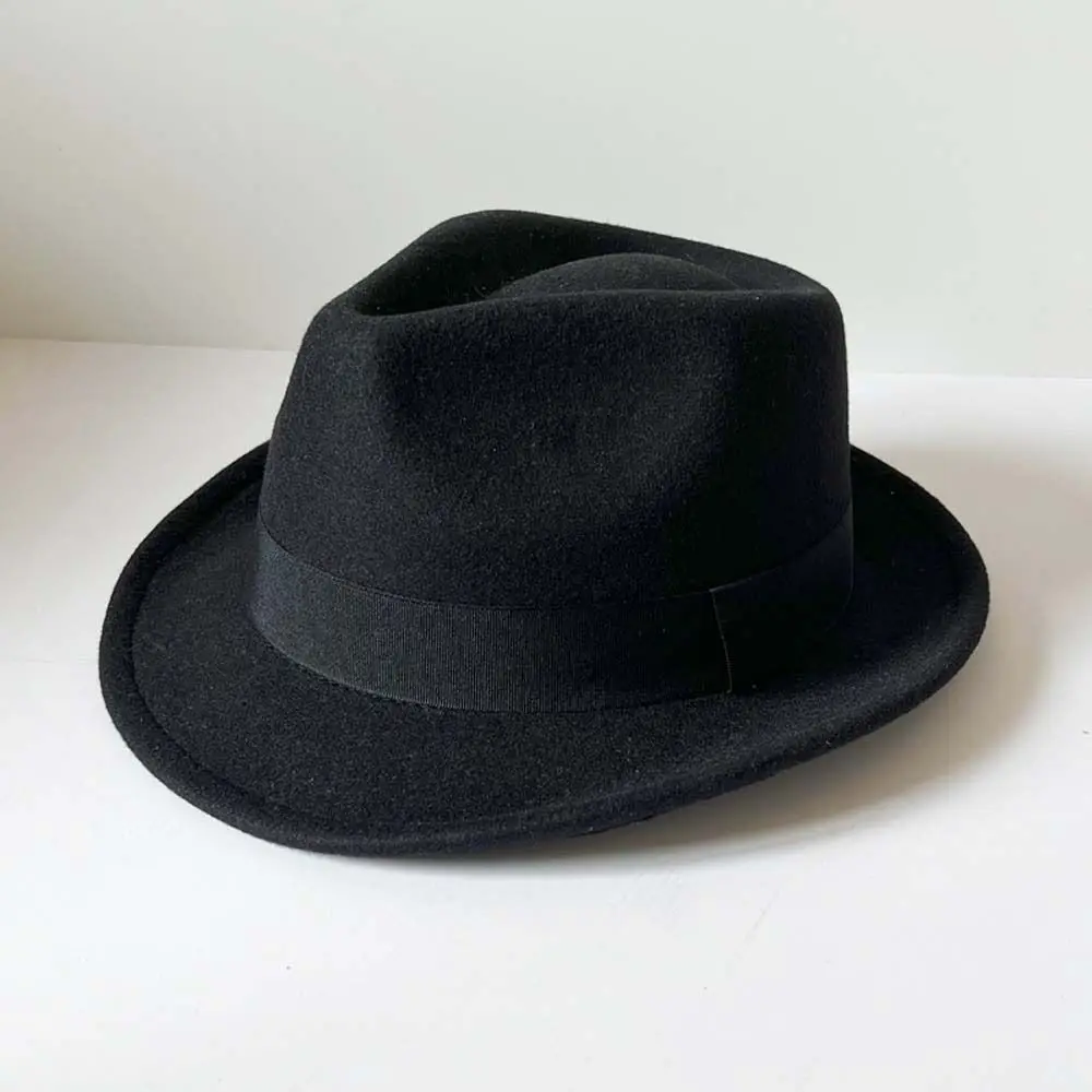 Jazz-Hut, klassischer Fedora-Hut, Vintage-Hut in einfarbiger Ausführung, Trilby-Hut, eleganter Hut aus weichem Wollfilz, für Partys. – Detail 9