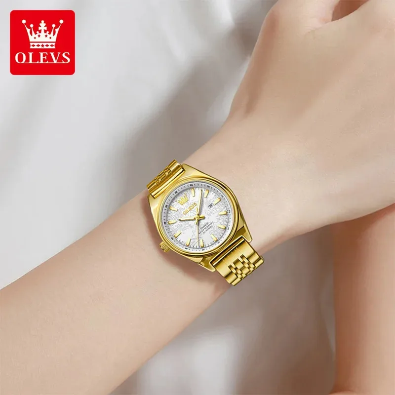 OLEVS Neue 3703 Uhren Frau Elegante Quarzuhr Wasserdicht Leuchtende Edelstahl Datum Uhren Frau Armband Geschenke Box