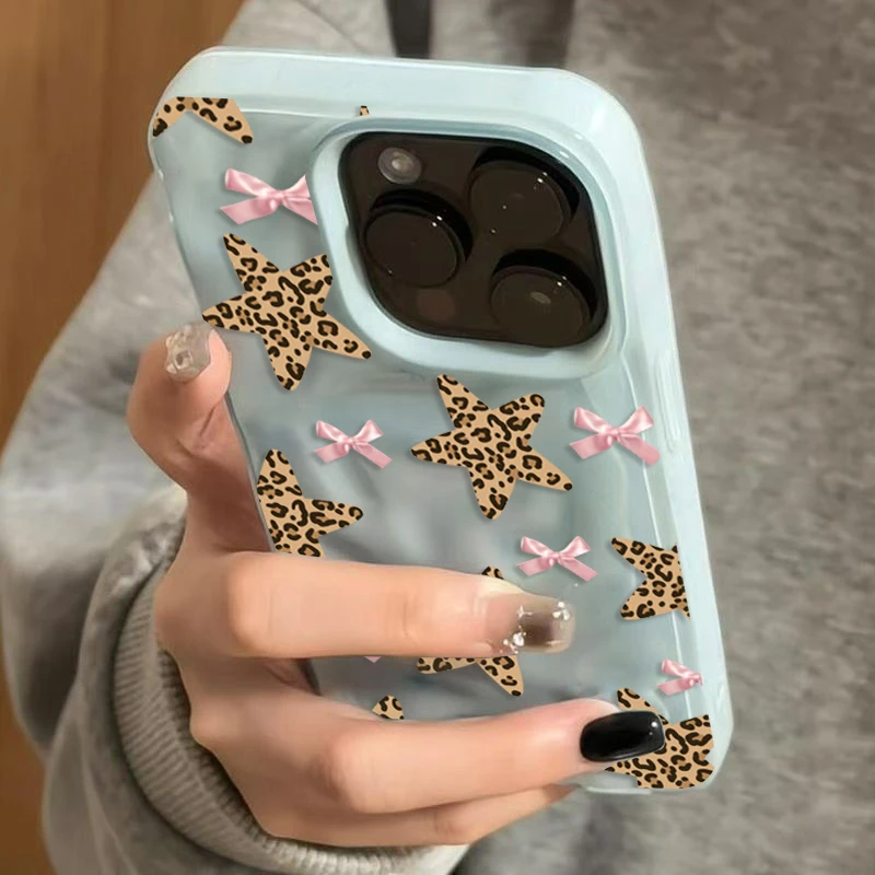 Leopardo impressão estrelas padrão dobras textura caso de telefone para iphone 17 pro max 16 plus 15 14 13 12 11 17 ar à prova de choque capa pára-choques