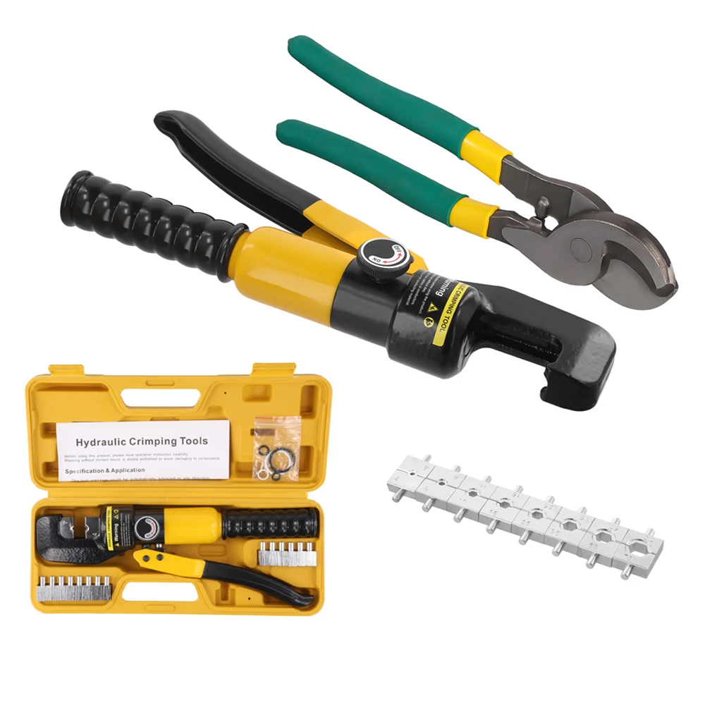 Podofo 10T Hydraulische Kabeloogklemmenpers 12 tot 2/0 AWG Hydraulische Handpers voor Elektrische Kabels