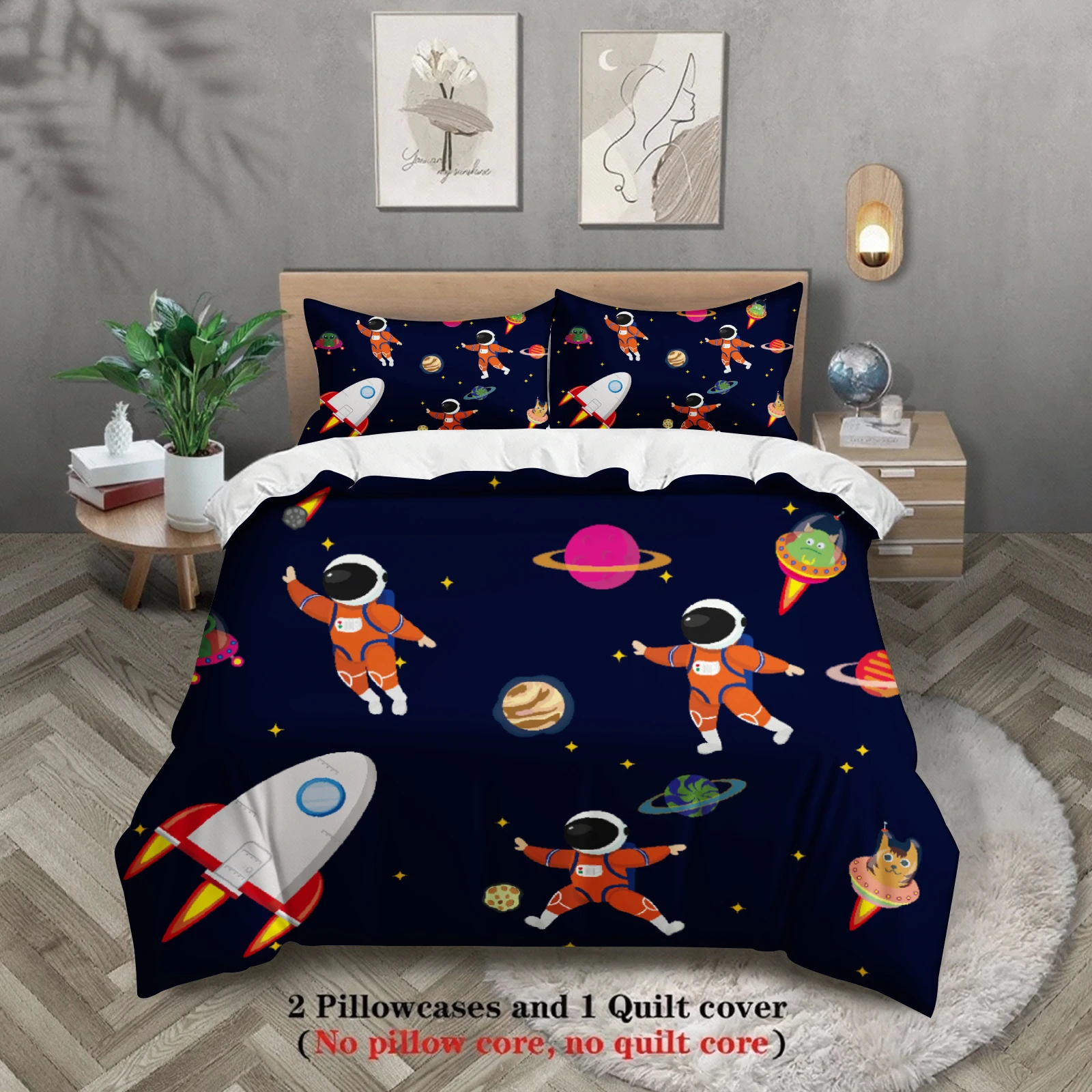 3pcs Space Astronaut Bedding Sets Gifts For Teen 3D Print Outer Space Pattern Single Twin Size Duvet Cover Sets With Pillowcases