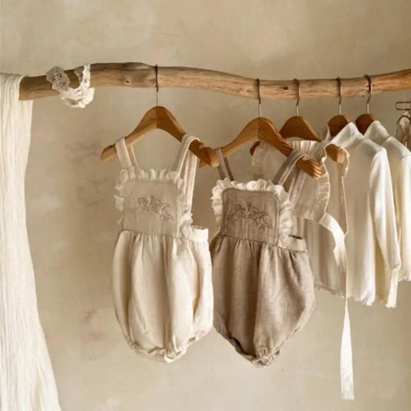 2026 Summer New Baby Girl Sleeveless Sling Bodysuit Cotton Infant Girl Sweet Embroidery Lace Jumpsuit Toddler Clothes 0-24M