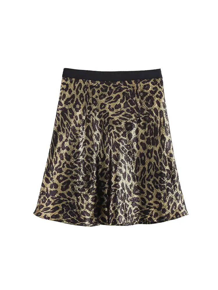 TRAF 2025 Spring Vintage Casual Chic Women Skirt Leopard Hot Stamping Print Mini Skirt New Fashion Female Holiday Sheath Skirts