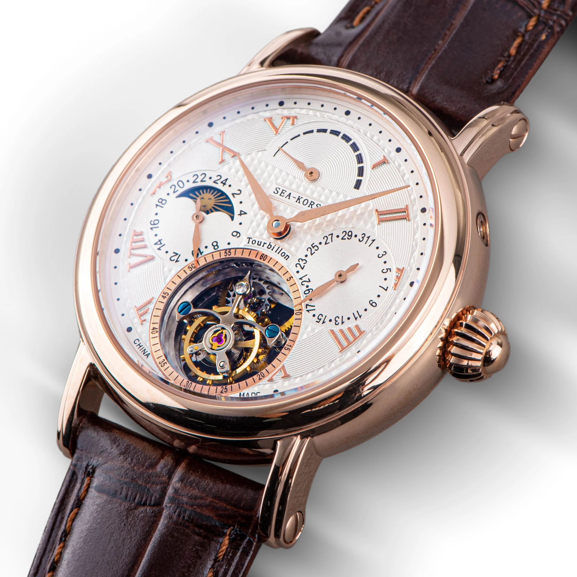 Sugess Seakors Man Tourbillon Watch Original ST8007 Movement Skeleton Dial Moonphase Wristwatche 316L Case Sapphire Romen Luxury