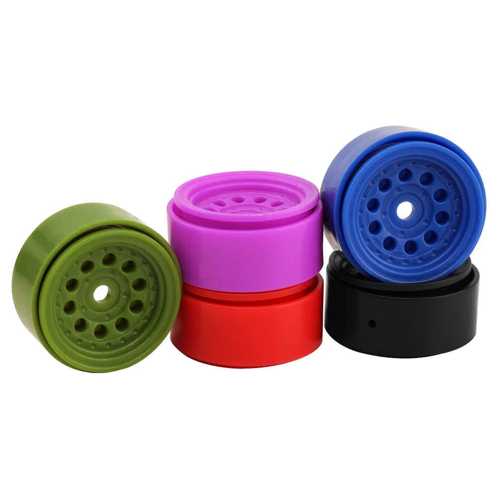 4Pcs 1.0 inch Plastic Beadlock Wheel Rims 29.6mm Outer Diamter With Rubber Tires For 1/24 SCX24 1/28 Mini RC Crawler Upgraded