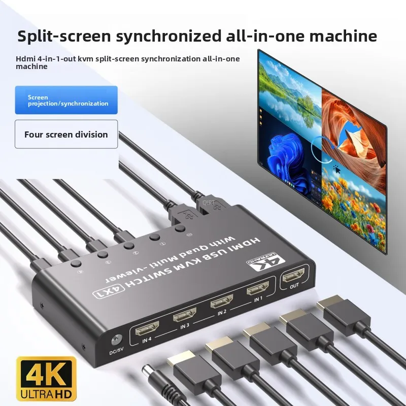 4K USB KVM Switch USB 3.0 Switcher HDMI-compatible KVM Switch 2 In 1 Out for 2 PC Sharing Keyboard and Mouse EDID / HDCP Printer