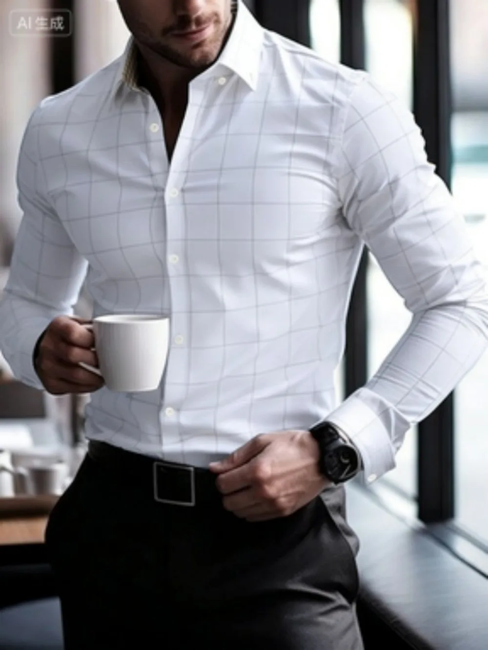 Men's Checkered Single Breasted Casual/Business Long Sleeved Shirt Men's Checkered Long Sleeved Shirt Men's Style Shirt Men's De