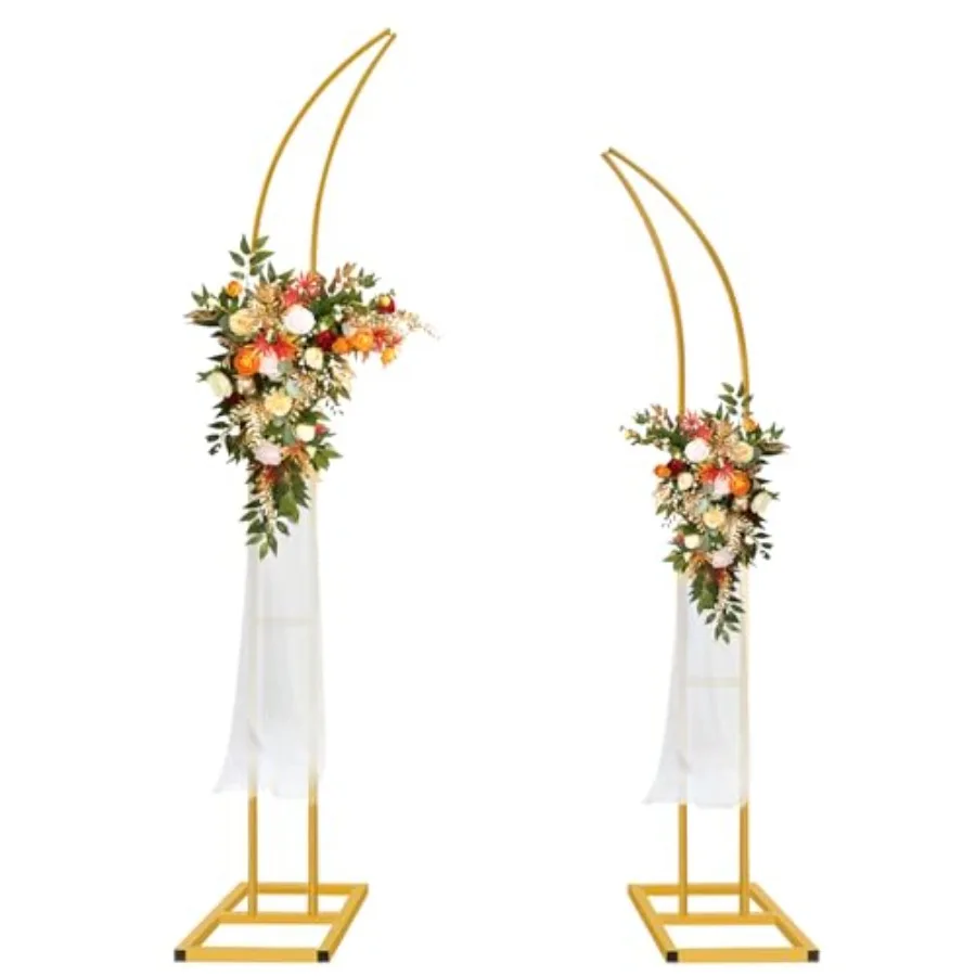 

Wedding arch stand set for ceremony, garden, baby shower; metal curved backdrop stands in silver; 6.9FT 5.9FT heights; rust-res