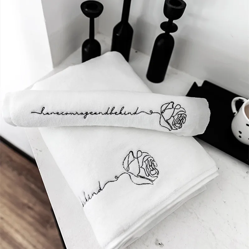 

Ins Style Creative Rose Embroidery Pure Cotton White Wash Face Bath Absorbent Towel