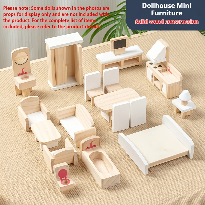 

Wooden Dollhouse Furniture Set Dollhouse Accessories Miniature Kitchen Room Furniture Pretend Play Toys for Boys Girls Toddlers