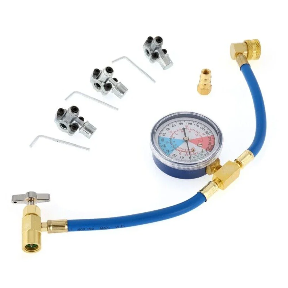 

Charging Hose Set Hose Piercing Tap Valve Kits Silver W/ Pressure Gauge Metal BPV31 Blue For Home Use Refrigerator