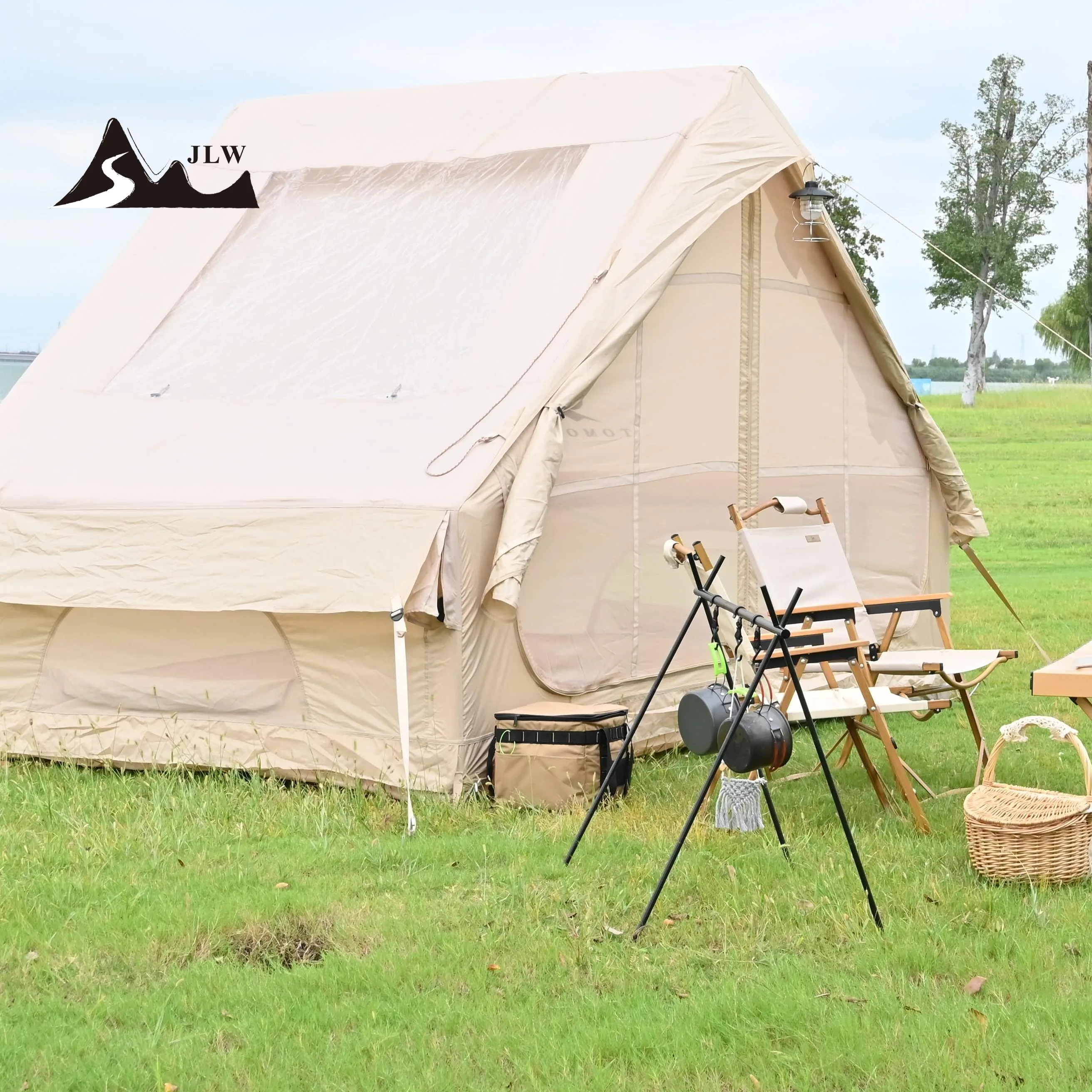 Glamping Inflatable Tent Double Layer Lightweight & Portable Oxford Fabric Air Tent for Outdoor Travel