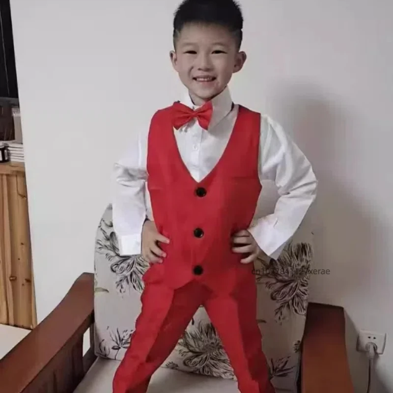 زي أداء رقص الجاز للأطفال، سترة للأولاد، قميص، بنطلون، طقم مكون من ثلاث قطع، زي أداء مسرح جوقة الطلاب