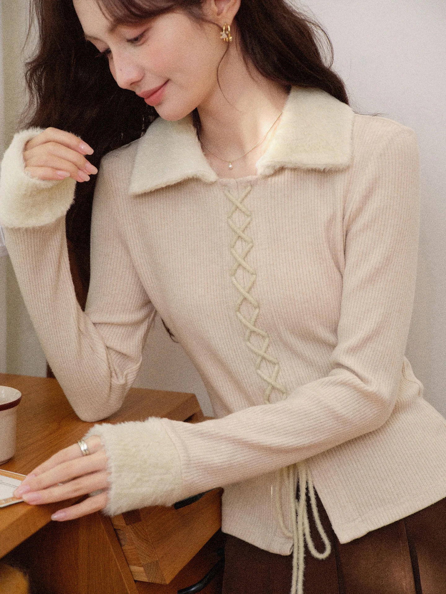 

Soft Wheat Color Knitted Long Sve Ne Sweater Women's Faion Casual Loose Fit Autumn Winter New Sle Versatile Top