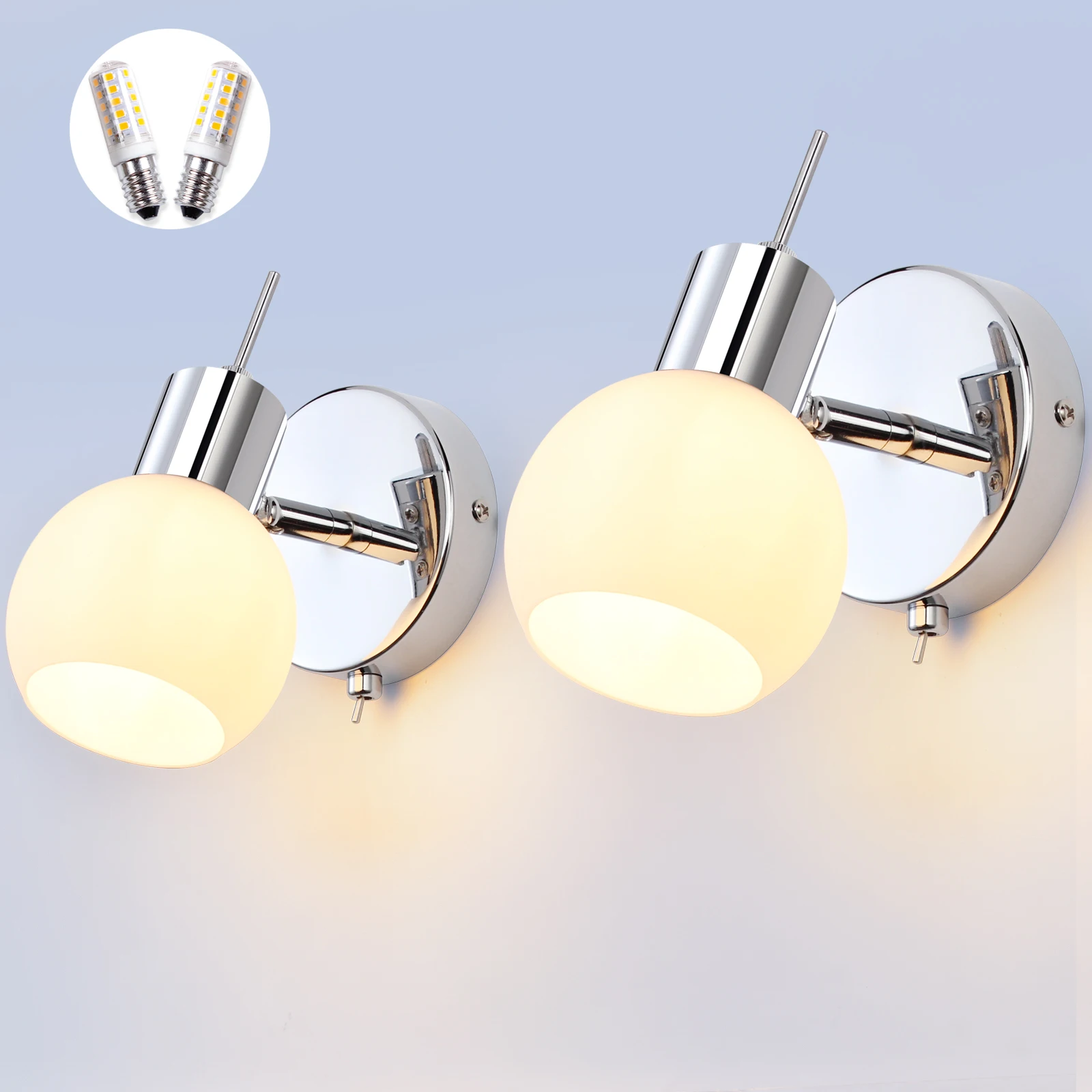 

2 PCS Modern Wall Light Glass Wall Mounted Lighting Bedroom Bedside Reading Lamp Wall Sconce Fixtures,Vanity Bathroom light