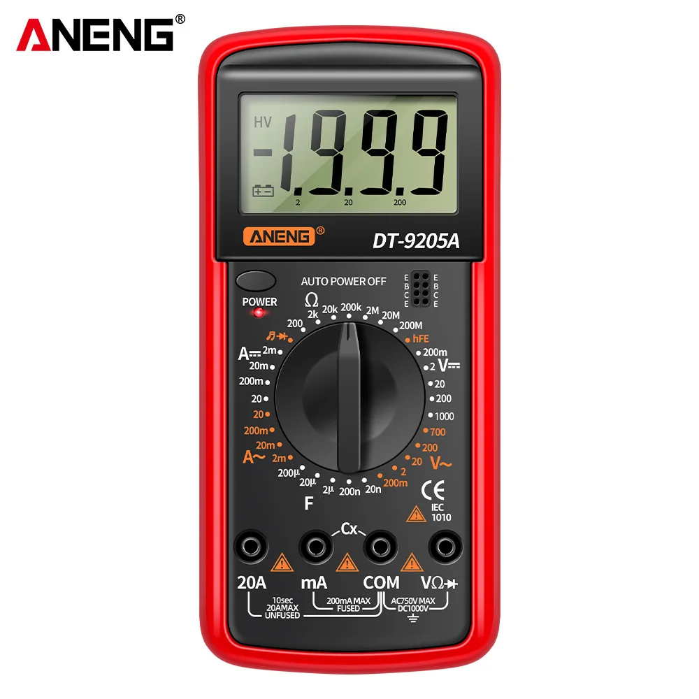 ANENG DT9205A DIGIT METER Multímetros Profissionais AC/DC Transistor medidores de tensão TESTER NCV True RMS Analógico Auto Range Multie