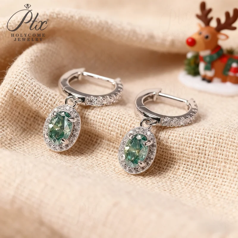 

Moissanite Drop Earrings Total 4ct Green Oval with Certificate Passed Diamond Test Women 's Jewelry Christmas Gift S925 Silver