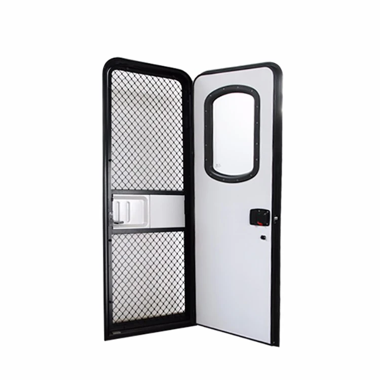 Accessoires de camping-car de vente d'usine pour porte de camping-car de style américain avec cadre de porte noir et porte de camping-car à panneau blanc