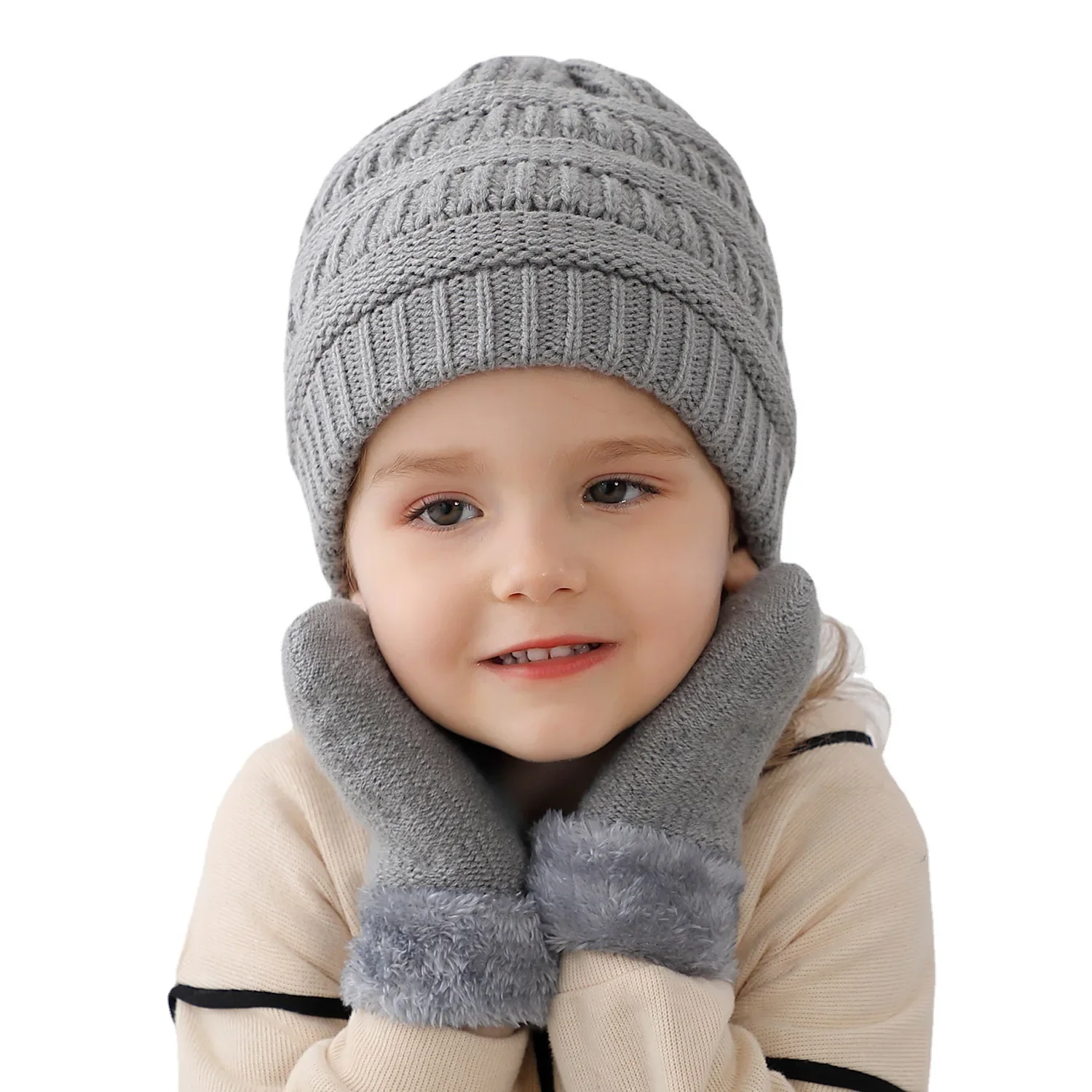 Gorro y guantes de punto para niños, 2 piezas, terciopelo cálido