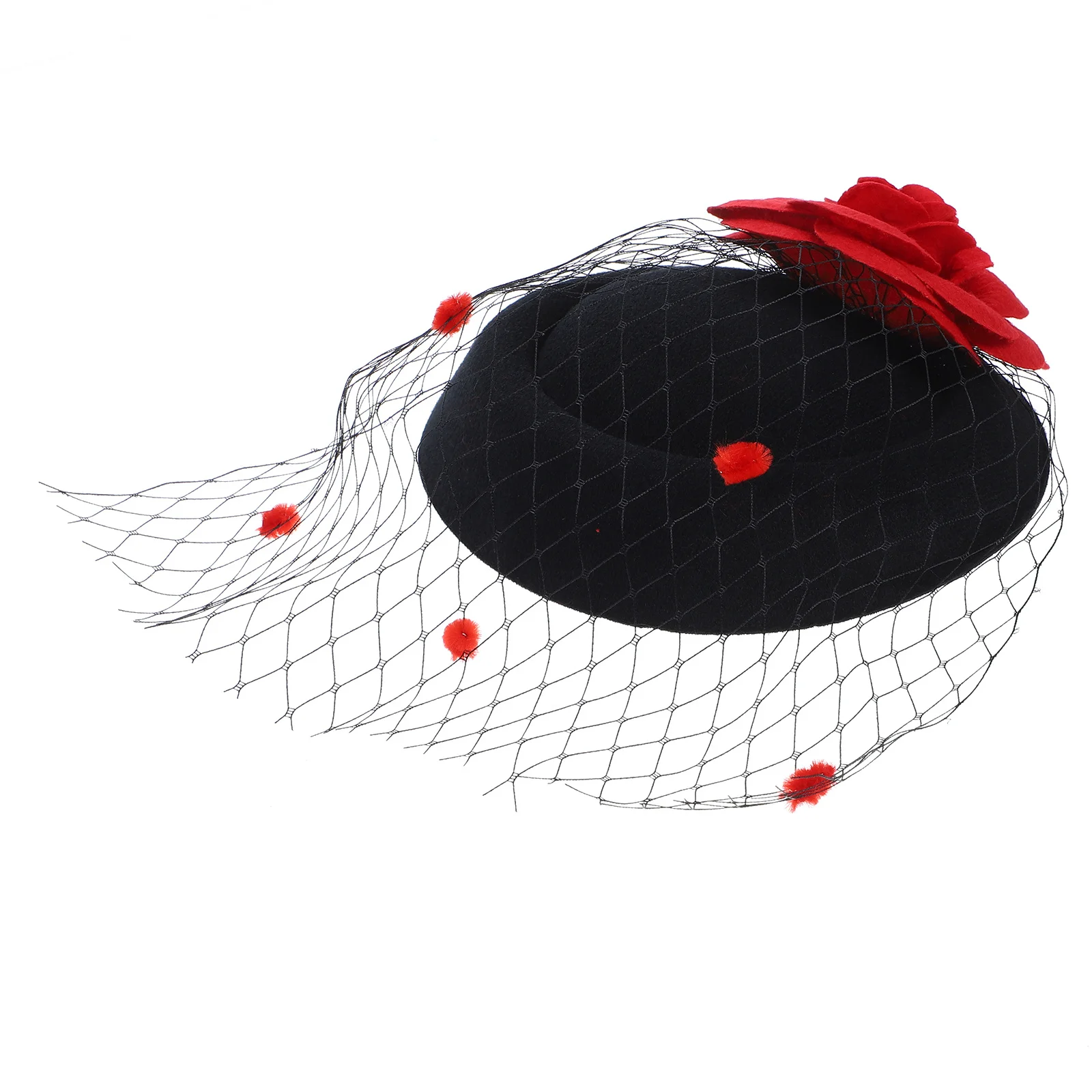 زهرة الورد الاصطناعية قبعة صغيرة الفاسناتور الشرير نمط صافي ديكور مشبك شعر للنساء فستان حفلة تنكرية لباس غير رسمي #6