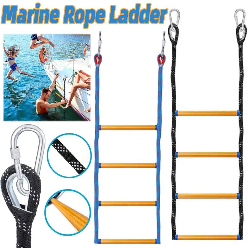 

4 Step Boat Rope Ladder Folding Marine Rope Ladder Heavy Duty Climbing Lifesaving Soft Rope Portable Swim Solid Boat Ladder