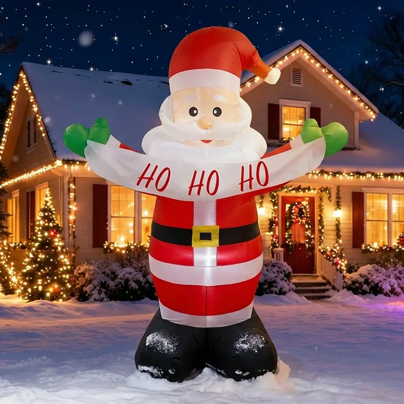 1.8 meters Christmas air mold LED light inflatable classic Santa Claus hands holding banners outdoor garden decoration
