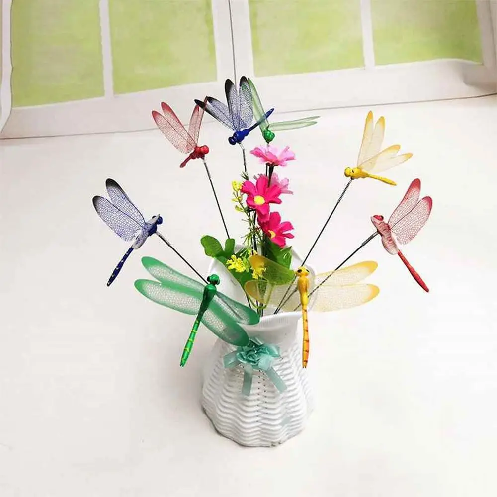 5/10PCS Creative Garden Decor Lawn Ornament Thin Stick Artificial Dragonfly Simulation Butterfly With Stem