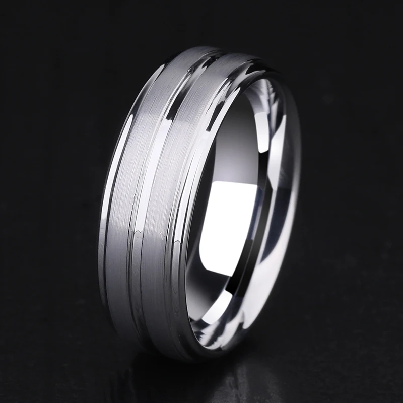 7mm Width Silver Tungsten Wedding Ring for Man High Polished Matte Brushed Finishing Size 6-13 Engrave Letters