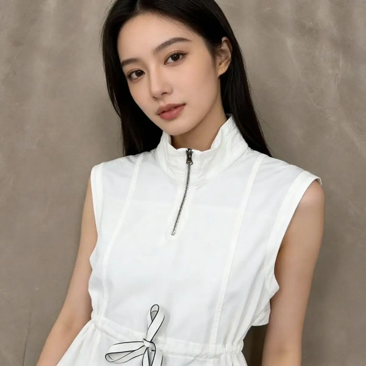 Windproof Stand Collar Zipper Golf Vest Women Sleeveless Slim Waist Design Outdoor Sport Golf Outer Waistcoat
