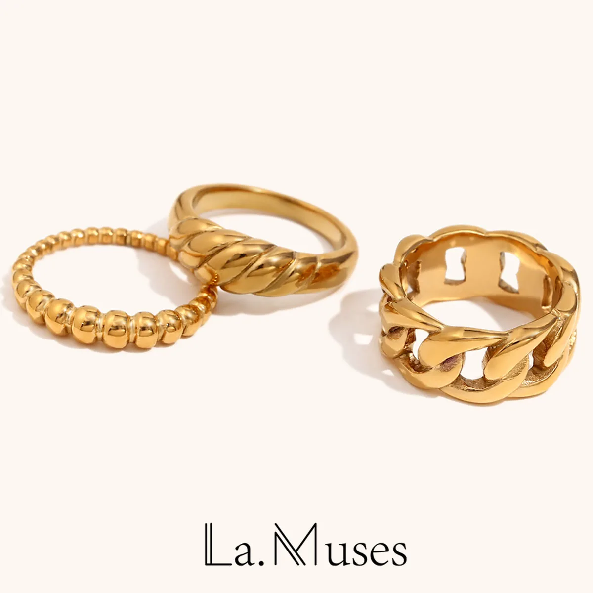 La. Muses Classic Bead Thread Chain Type Stainless Steel Women's Rings High-quality Fashion Waterproof Jewelry Gift