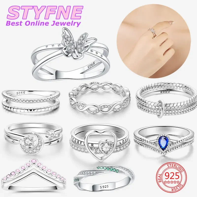 925 Sterling Silver Double Butterfly Rings Women Jewelry Anniversary Birthday Gifts for Mother Wife Girls Size 6-9 Wedding Rings