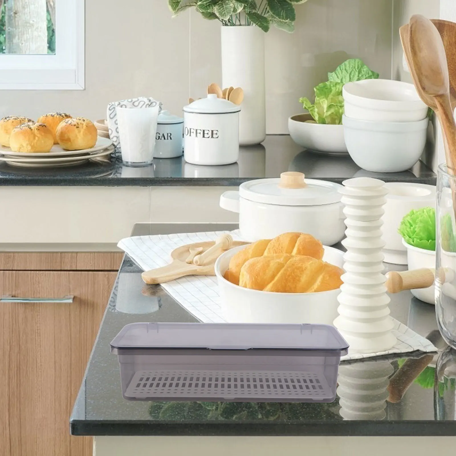 

Kitchen Utensil Storage Box Black Plastic Chopstick Drain Container with Lid Tableware Organizer Drying Rack for Cutlery and