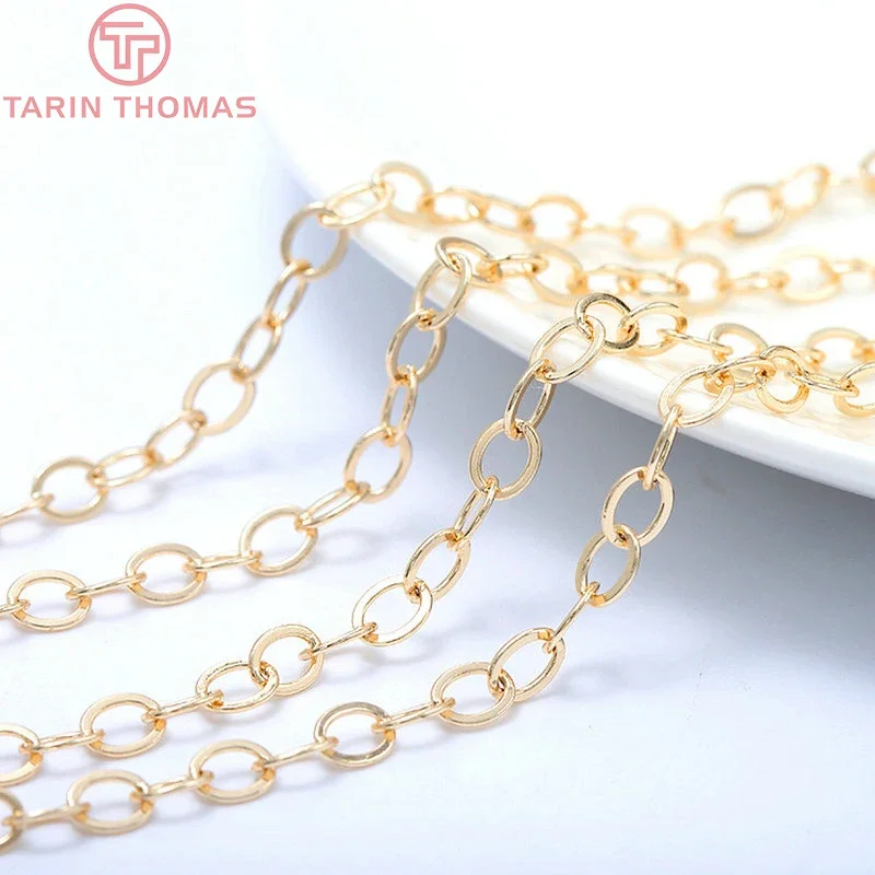 (4251)1Meter Kettenglied 4x4,8mm 24 Karat Gold Farbe Messing ketten für Halskette Armband Oberschenkel Qualität DIY Schmuck Ergebnisse Zubehör