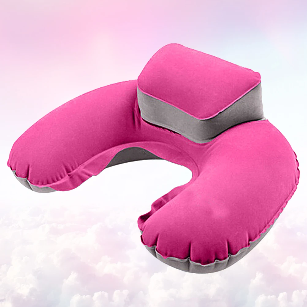 

Flocking Inflatable U Shape Pillow Head Neck Cushion Travel Camping Outdoor Lightweight Foldable Comfort Rosy Earplug