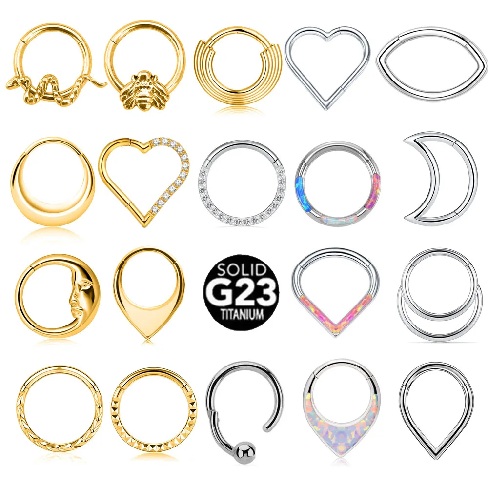 

ASTM F136 G23 Titanium 16G Snake Bee Moon Drop Septum Piercing Heart Arrow Helix Hinged Daith Conch Earring Opal Hoop Nose Ring