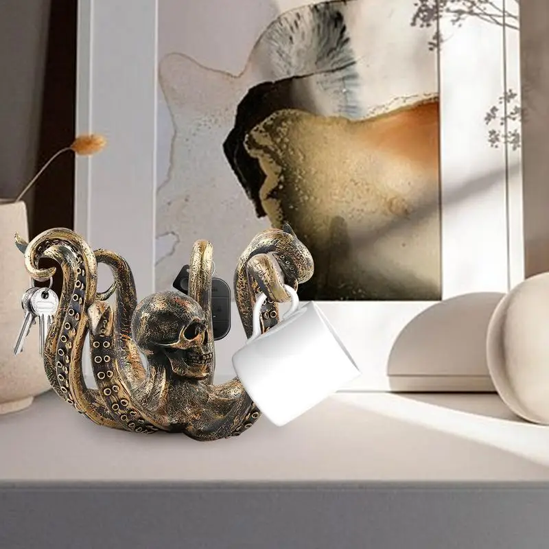 Octopus Mug Holder For Counter Top Retro Skull Resin Octopus Statue Tea Cup Holder Table Decoration For Kitchen Restaurant Home