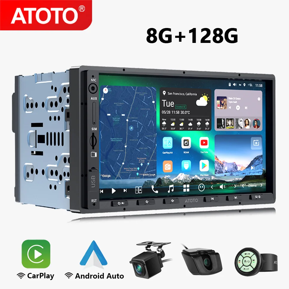 ATOTO 7 inch 2Din Android 13 8G+128G Car Stereo 4G WIFI Bluetooth GPS Navigation Screen Double 2 Din Radio Carplay Android Auto