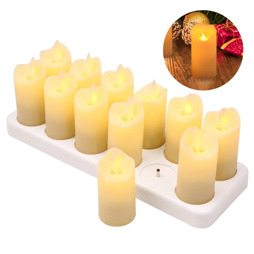 Warm Yellow Lighting LED Candles With Base Flame Effect Electric Candle Remote Control Battery Operated Votive Candle
